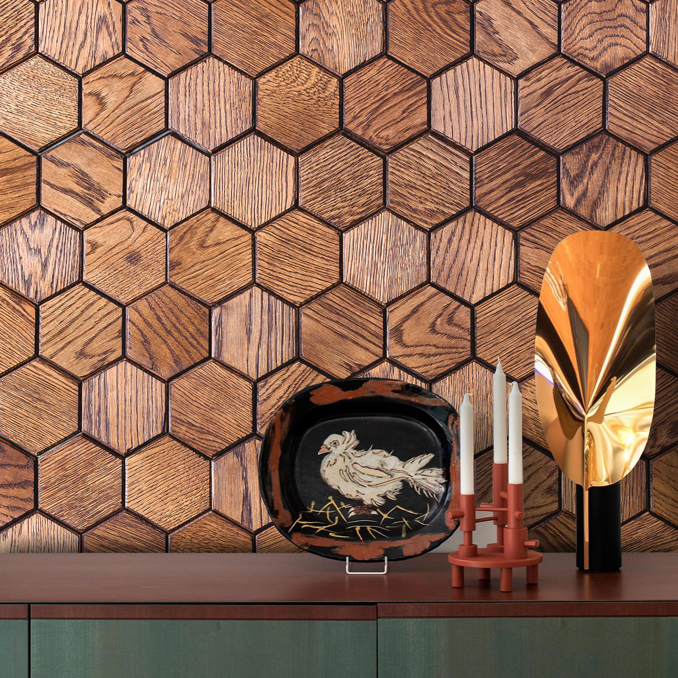 Стеновая панель Tarsi/Тарси Соты Фаска 347х300 мм Дуб/фаска/брашированный